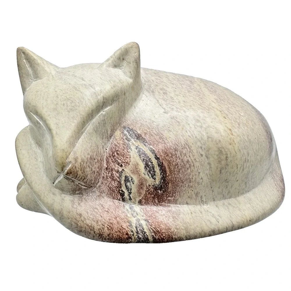 Hand Carved Soapstone Sleeping Cat Sculpture Ten Thousand Villages Kenya Decor